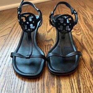 Tory Burch Black Miller 60mm Wedge Sandals 8.5